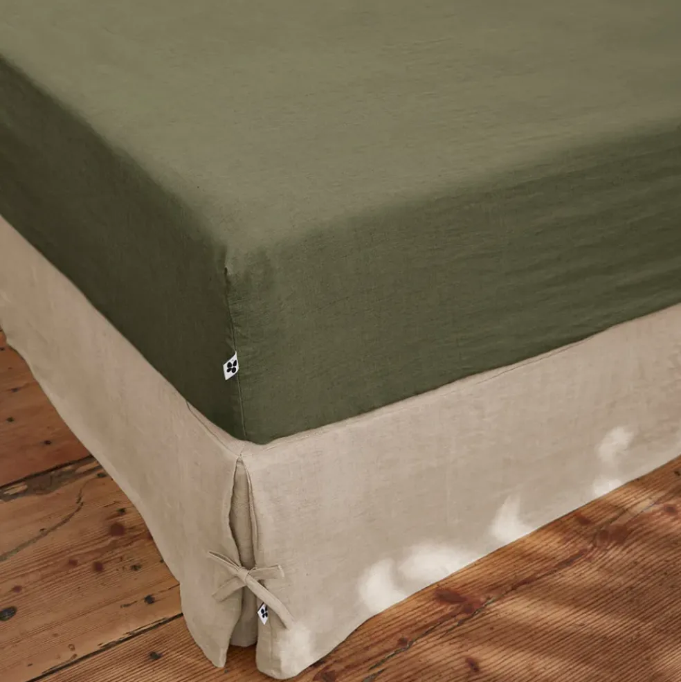 Drap housse en lin lavé thym 160x200cm - Soline