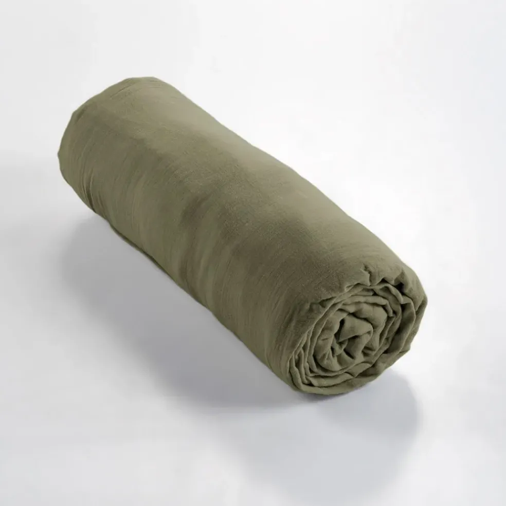 Drap housse romarin en gaze de coton 140x190cm - Gaia