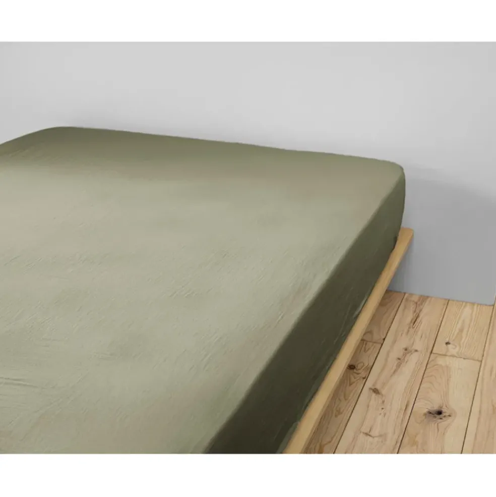 Drap housse romarin en gaze de coton 160x200cm - Gaia