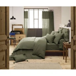 Drap housse romarin en gaze de coton 160x200cm - Gaia