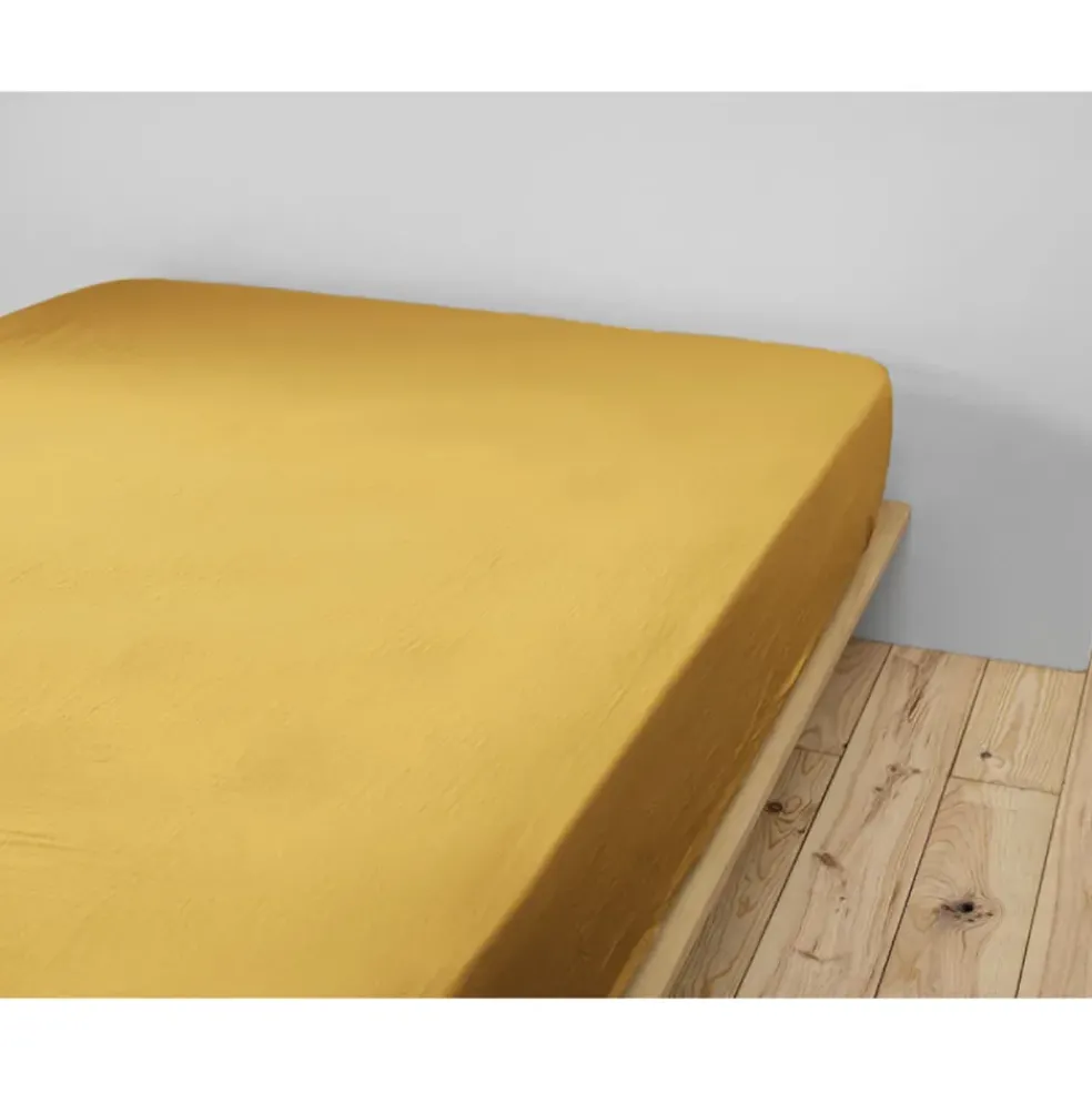 Drap housse safran en gaze de coton 140x190cm - Gaia