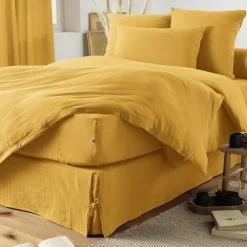 Drap housse safran en gaze de coton 140x190cm - Gaia