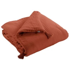 Edredon en gaze de coton terracotta 150x150cm - Gaia