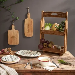 Etagere 2 paniers en bois recyclé naturel h65.5cm - Campagne