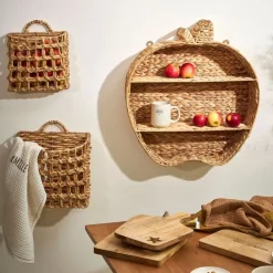 Etagere murale 2 niveaux en jacynthe d'eau et fer naturel h59cm - Pomme