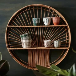 Etagere murale ronde en rotin naturel - Floraly