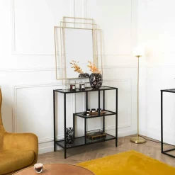 Etagère en fer noir et verre fumé h79cm - Edgard