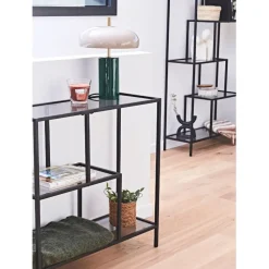 Etagère en fer noir et verre fumé h79cm - Edgard