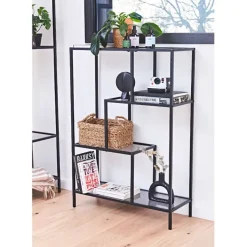 Etagère en fer noir et verre fumé h113cm - Edgard