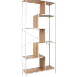 Etagère en métal blanc et bois naturel h180cm - Edgard