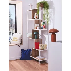 Etagère en métal blanc et bois naturel h180cm - Edgard
