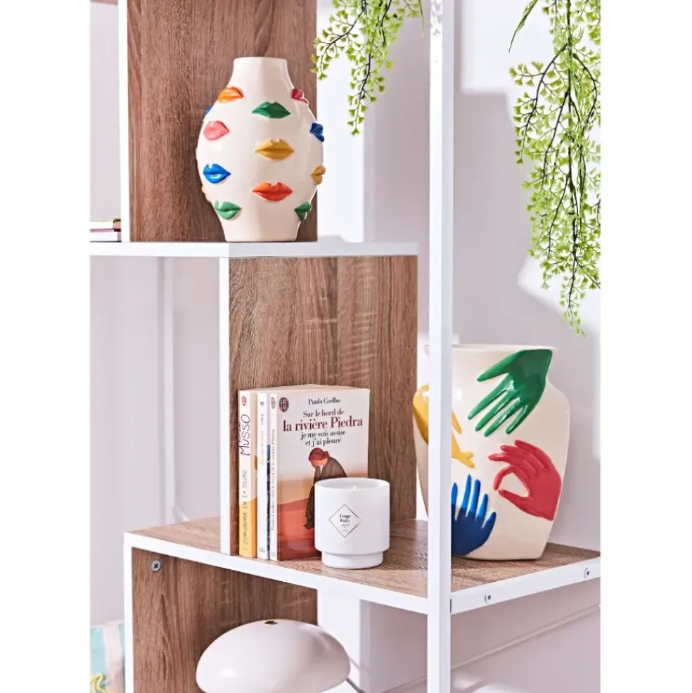 Etagère en métal blanc et bois naturel h180cm - Edgard