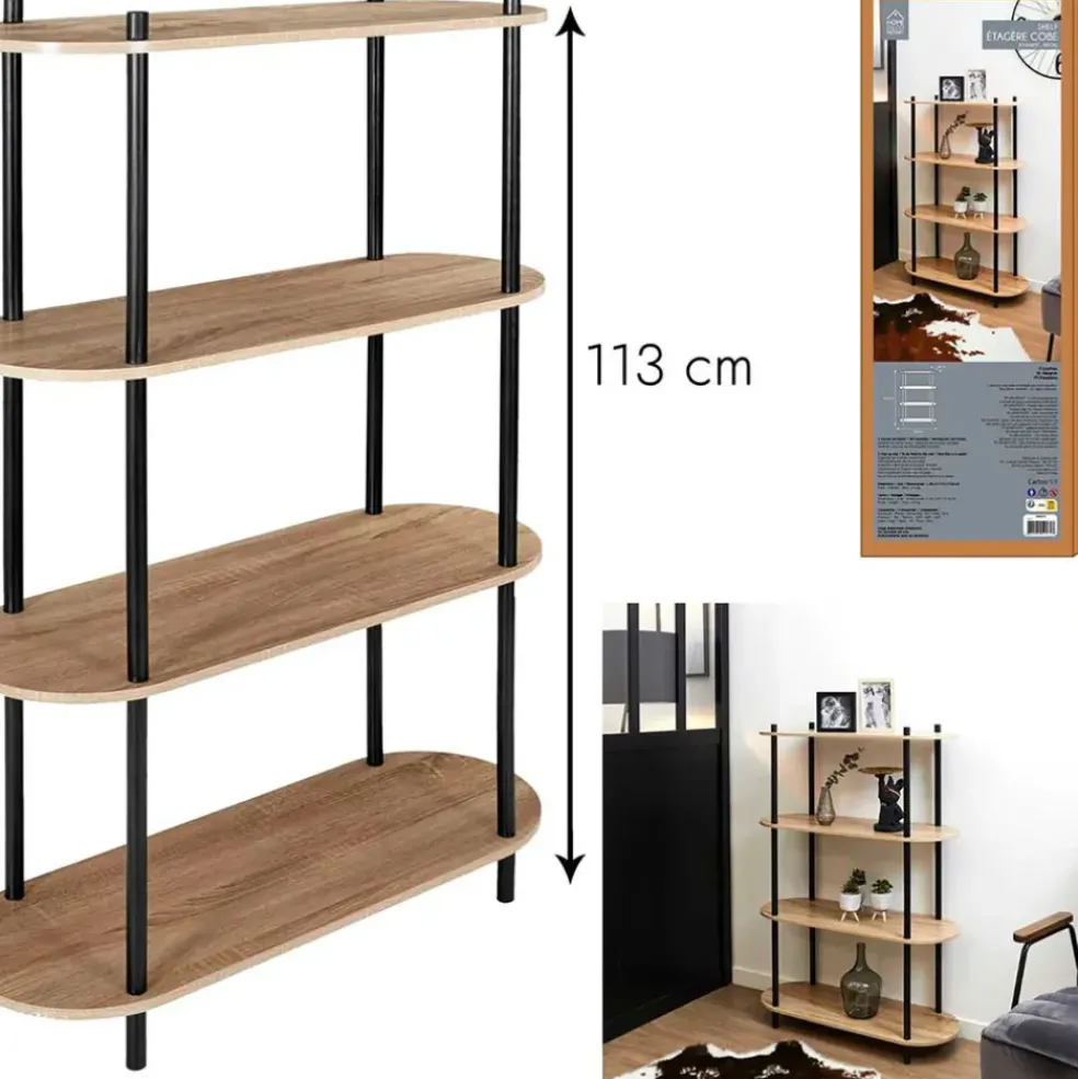 Etagère en pin et bois naturel et noir h113cm - Cobe