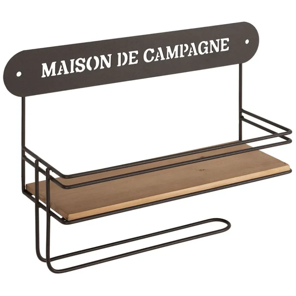 Etagère murale avec dévodoir en fer brun et sapin - Maison De Campa