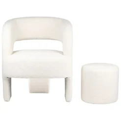 Fauteuil avec tabouret bouclette ecru - Organic
