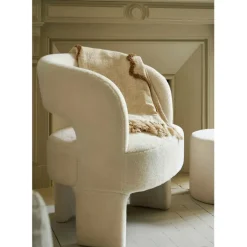 Fauteuil avec tabouret bouclette ecru - Organic