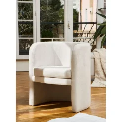 Fauteuil club en tissu écru - Tessia