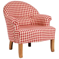 Fauteuil crapaud en coton vichy rouge et pin - Margot