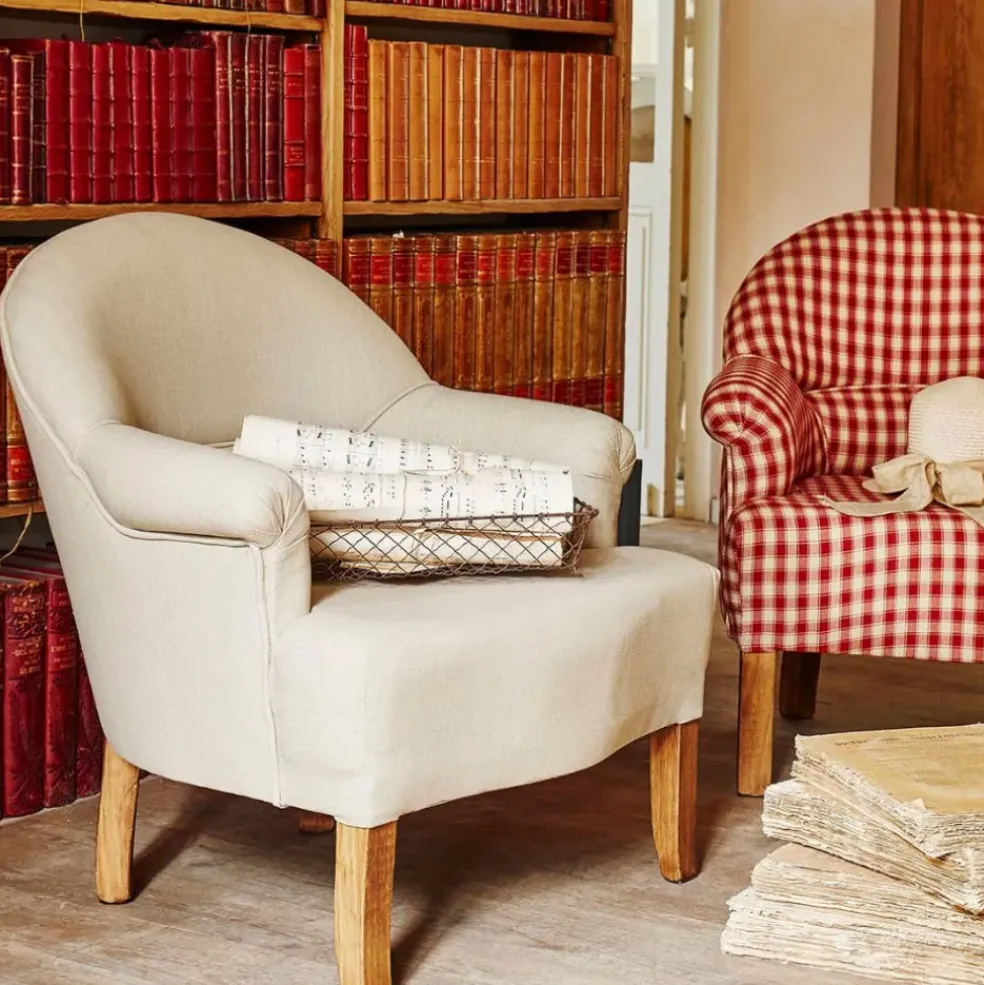 Fauteuil crapaud en pin et coton crème - Chambray