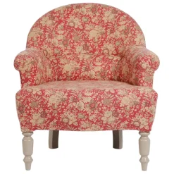 Fauteuil crapaud floral en coton rouge et pin - Margot
