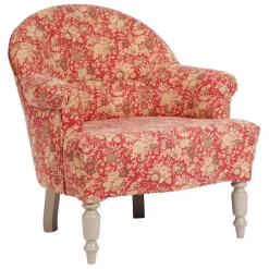 Fauteuil crapaud floral en coton rouge et pin - Margot