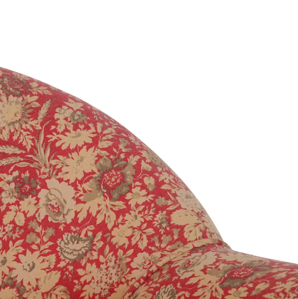 Fauteuil crapaud floral en coton rouge et pin - Margot