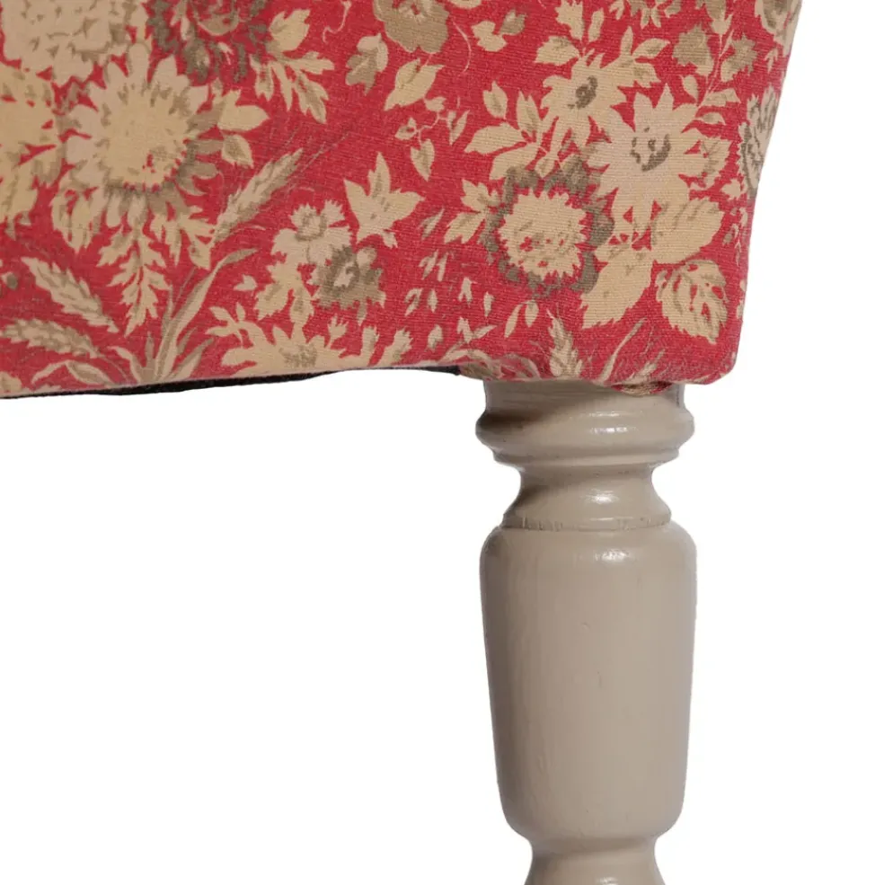 Fauteuil crapaud floral en coton rouge et pin - Margot