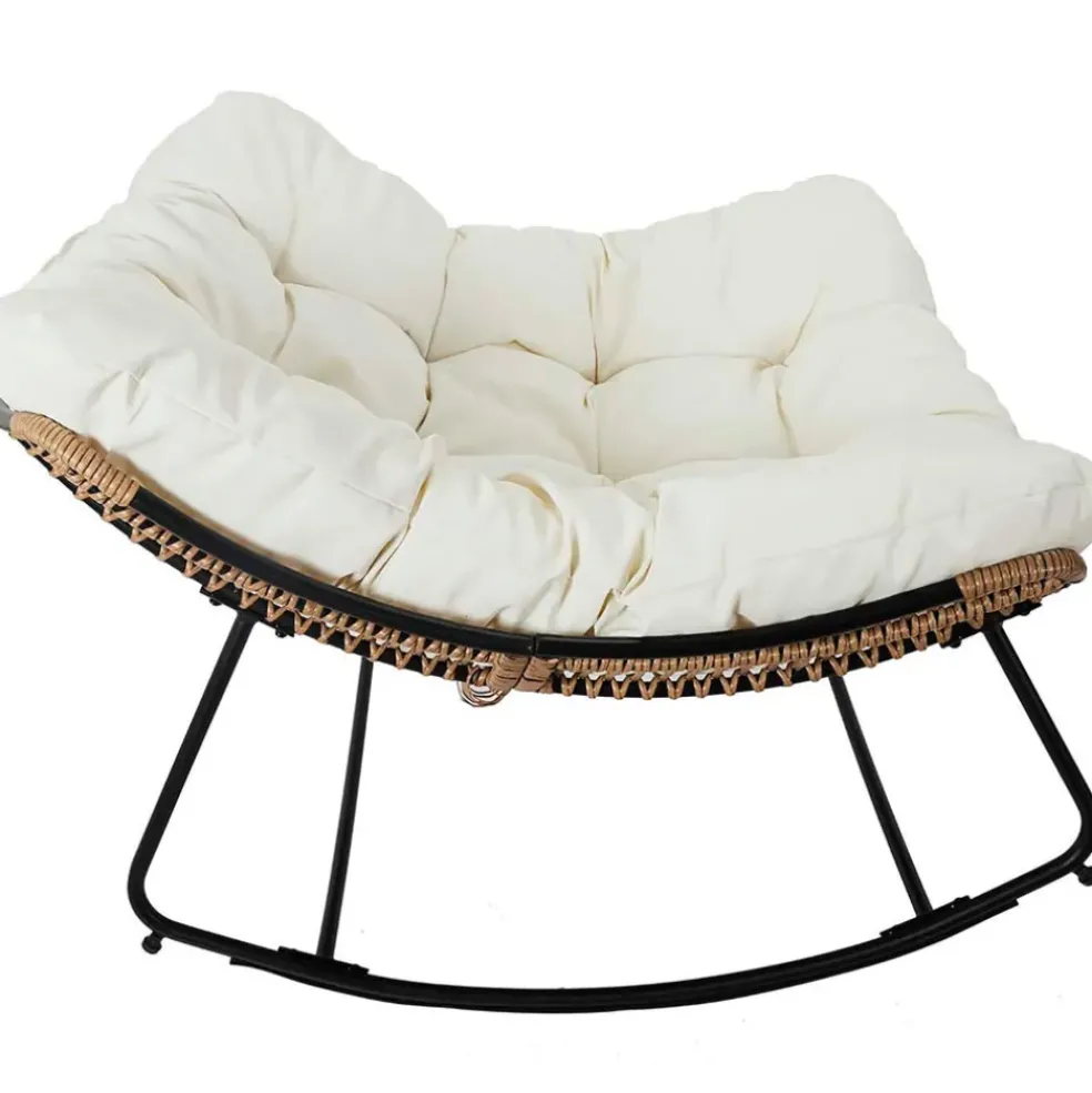 Fauteuil de jardin a bascule coussin beige -Tamia
