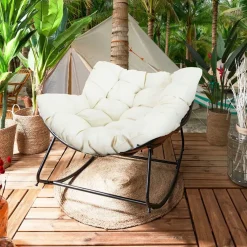 Fauteuil de jardin a bascule coussin beige -Tamia