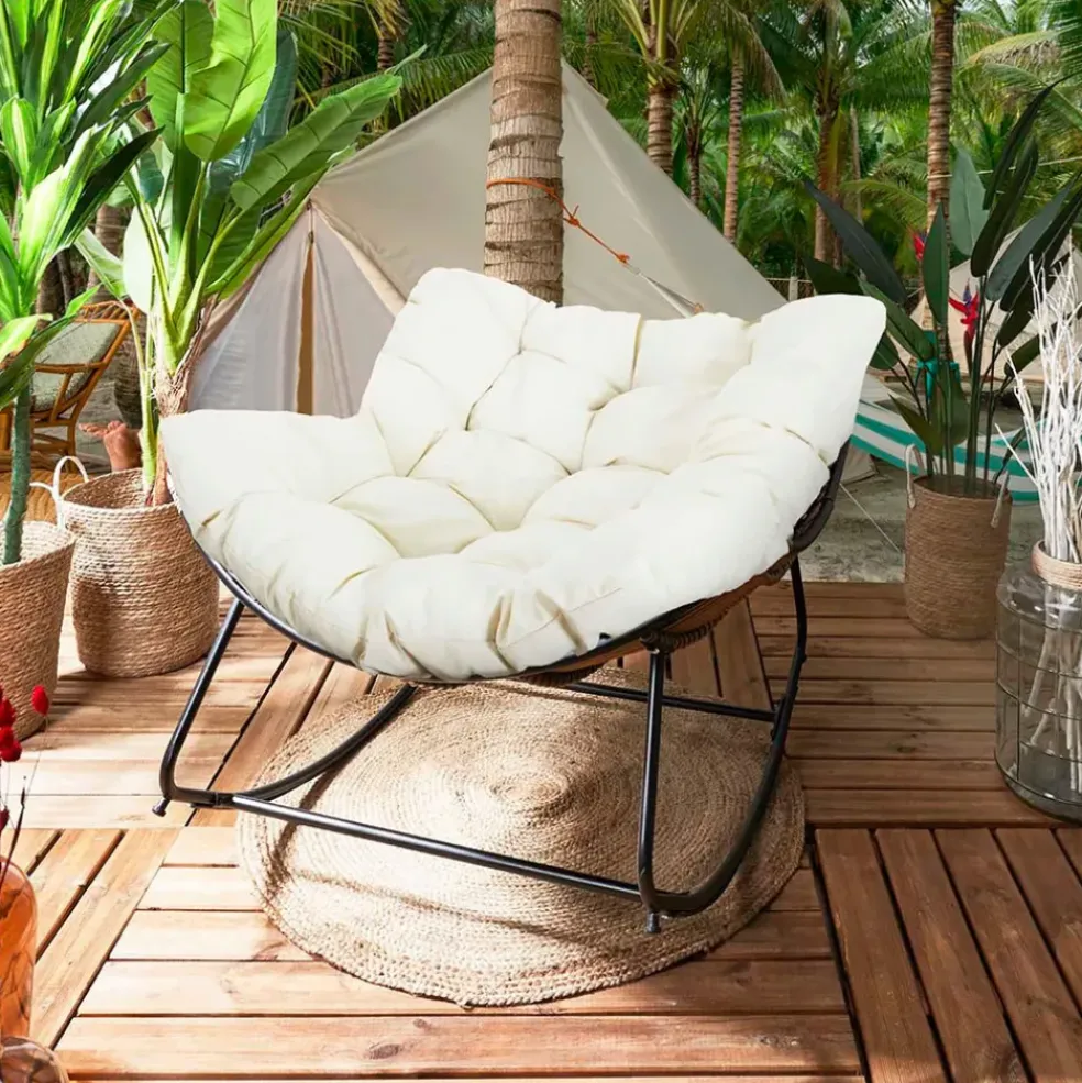 Fauteuil de jardin a bascule coussin beige -Tamia