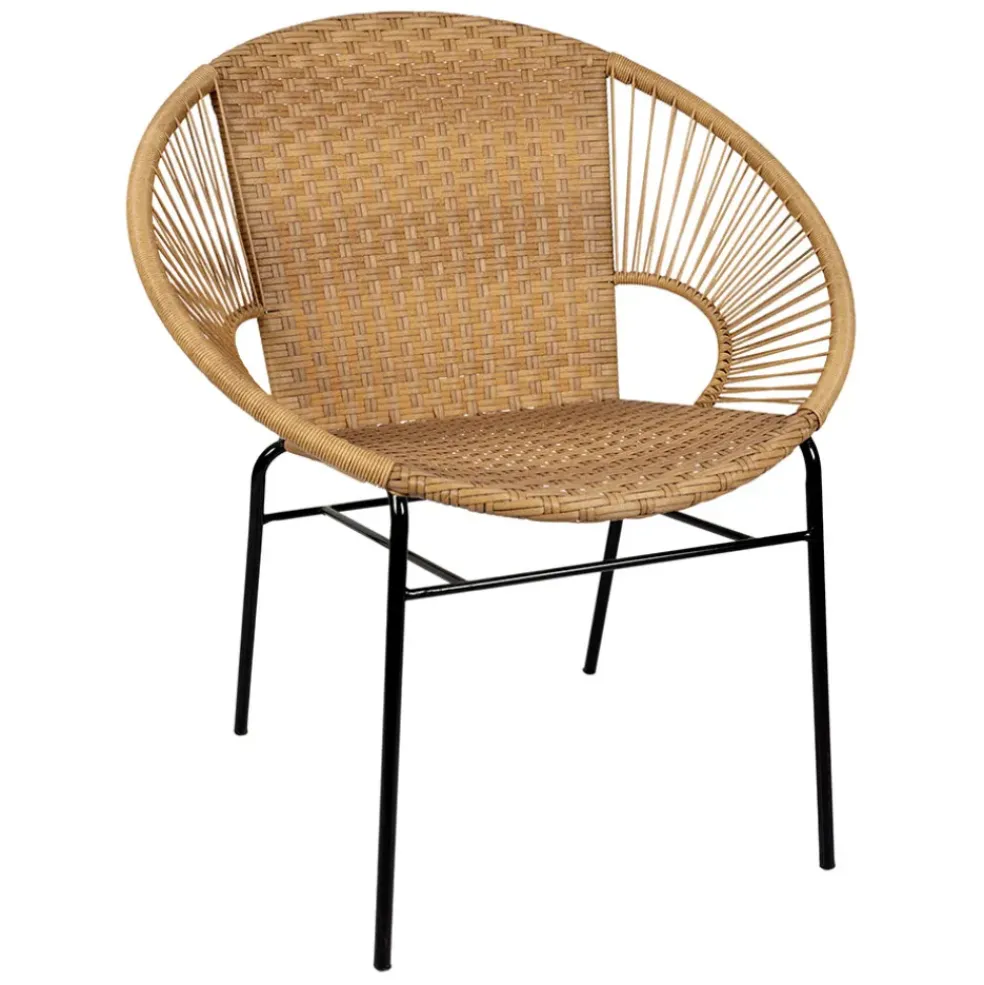 Fauteuil de jardin rond effet cannage naturel - Malaya