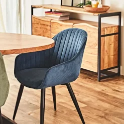 Fauteuil de salle à manger en velours côtelé bleu - Ben