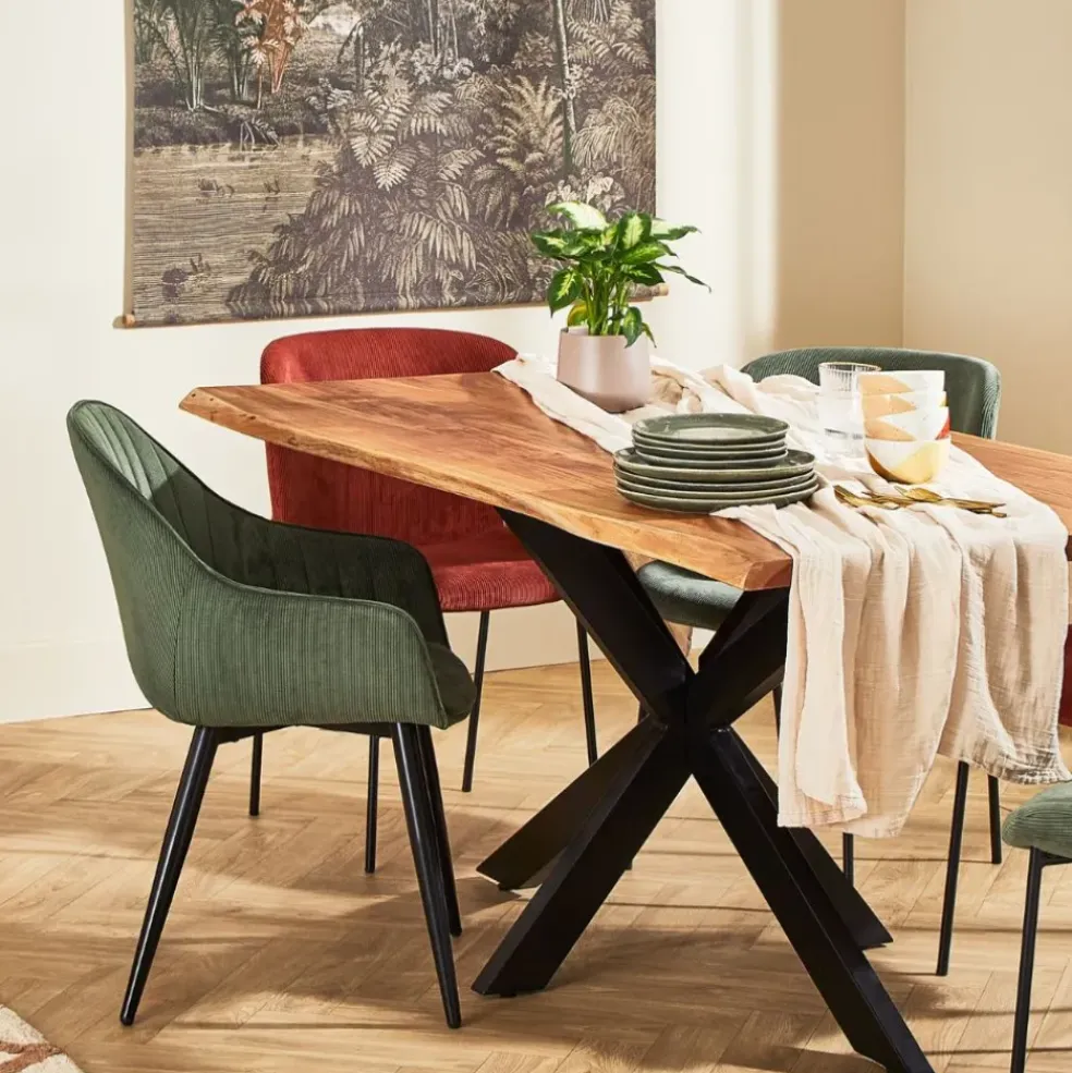 Fauteuil de salle à manger en velours côtelé kaki - Ben