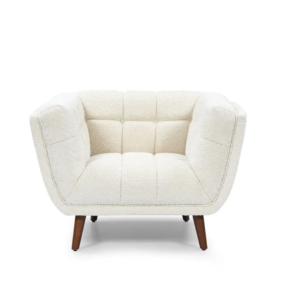 Fauteuil de salon en tissu effet bouclette écru - Beryl