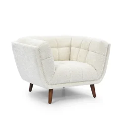 Fauteuil de salon en tissu effet bouclette écru - Beryl