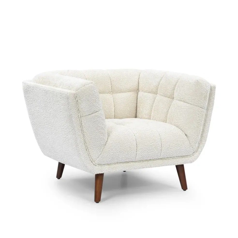 Fauteuil de salon en tissu effet bouclette écru - Beryl