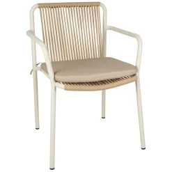 Fauteuil d'extérieur avec coussin en tissu beige et blanc - Ajay