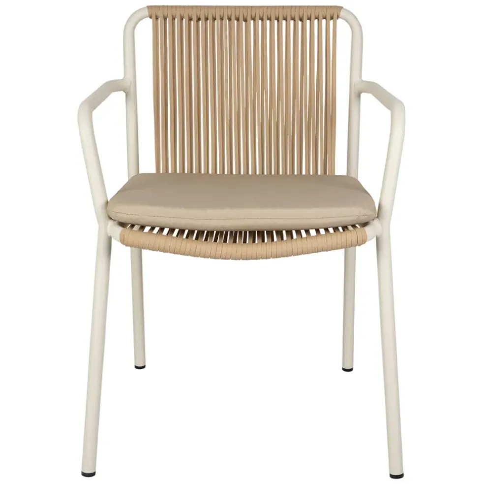 Fauteuil d'extérieur avec coussin en tissu beige et blanc - Ajay
