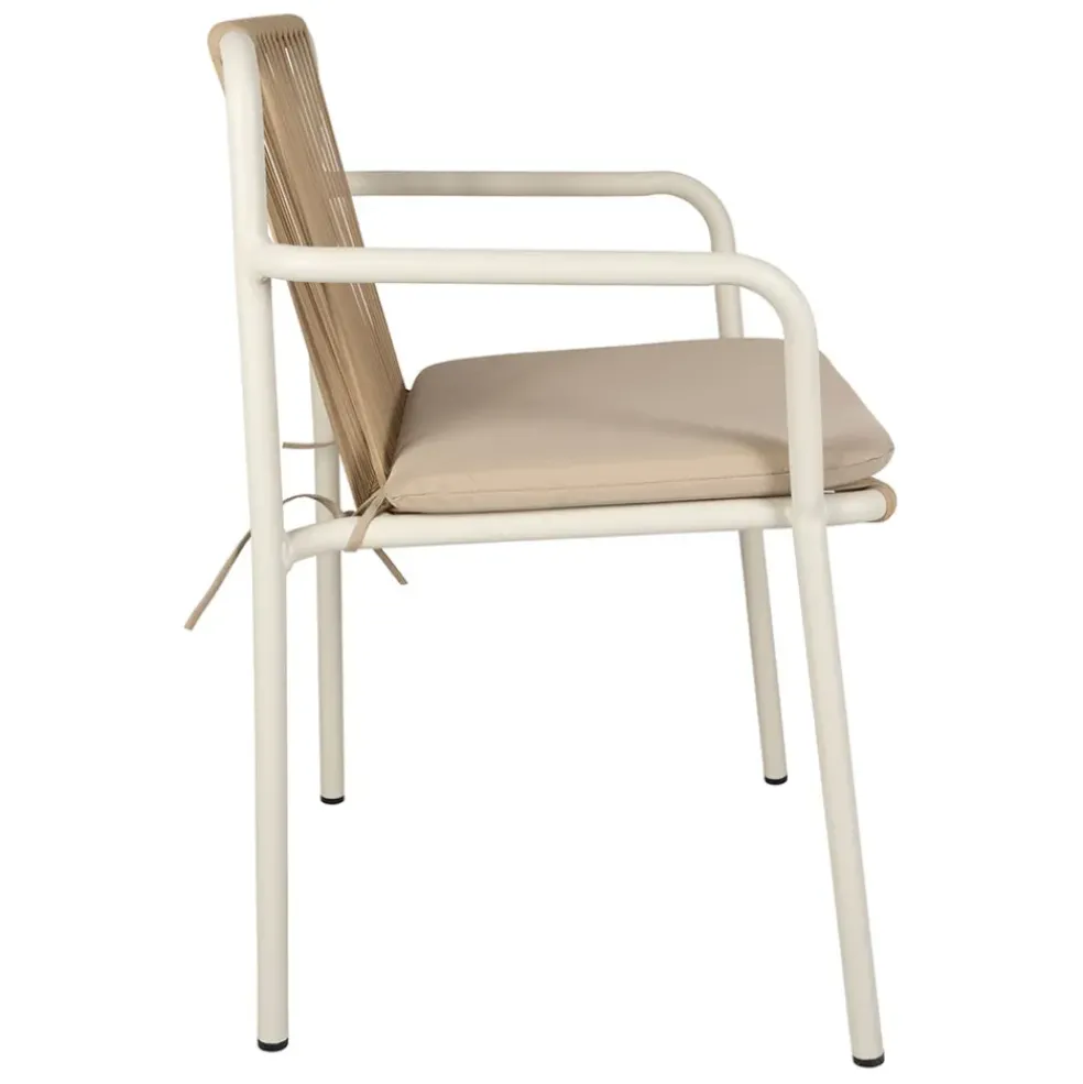 Fauteuil d'extérieur avec coussin en tissu beige et blanc - Ajay