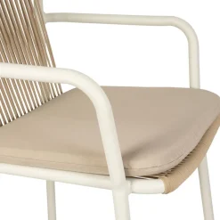 Fauteuil d'extérieur avec coussin en tissu beige et blanc - Ajay