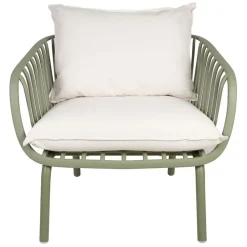 Fauteuil d'extérieur kaki avec 2 coussins en tissu blanc - Lumi