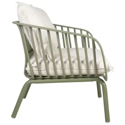 Fauteuil d'extérieur kaki avec 2 coussins en tissu blanc - Lumi