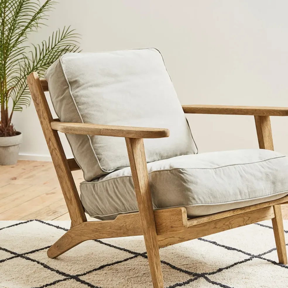 Fauteuil en coton gris et chêne - Laureli