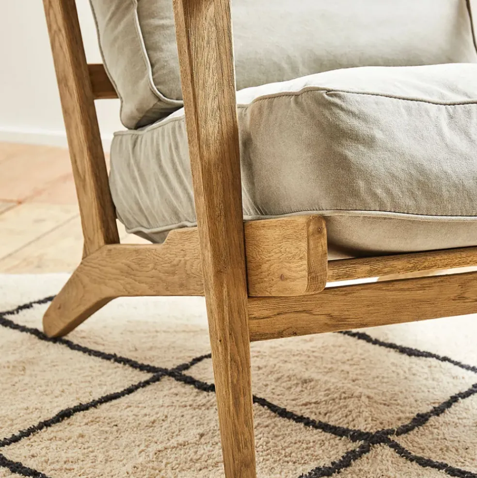 Fauteuil en coton gris et chêne - Laureli
