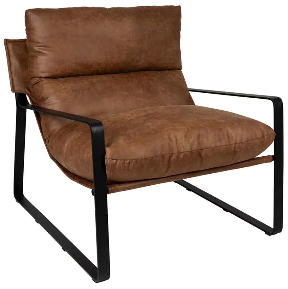Fauteuil en simili-cuir brun et fer noir - Torsten
