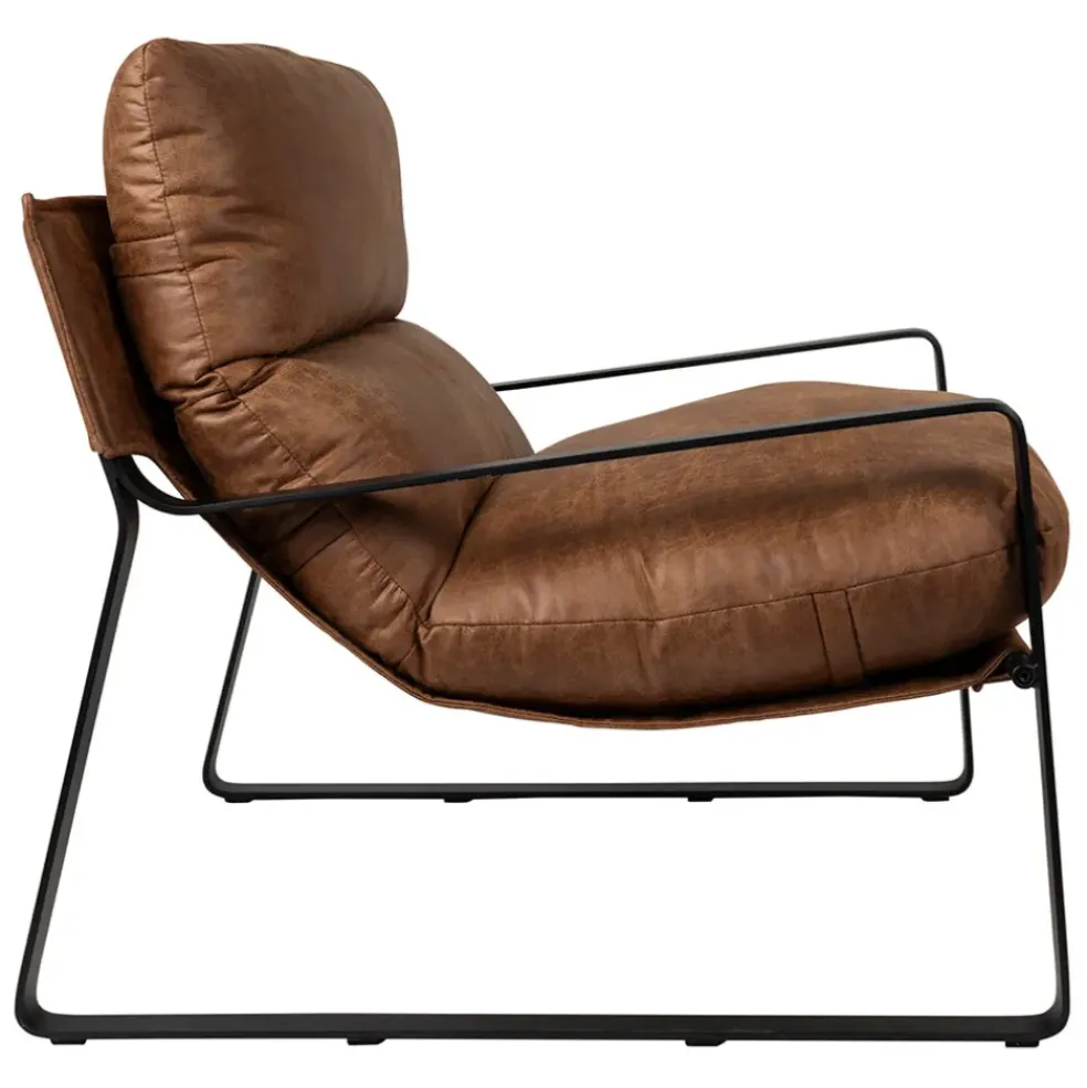 Fauteuil en simili-cuir brun et fer noir - Torsten