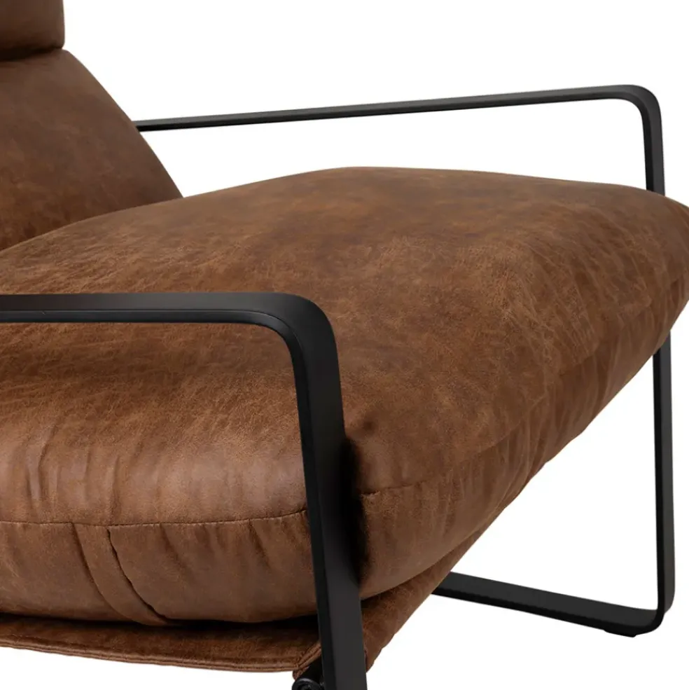 Fauteuil en simili-cuir brun et fer noir - Torsten