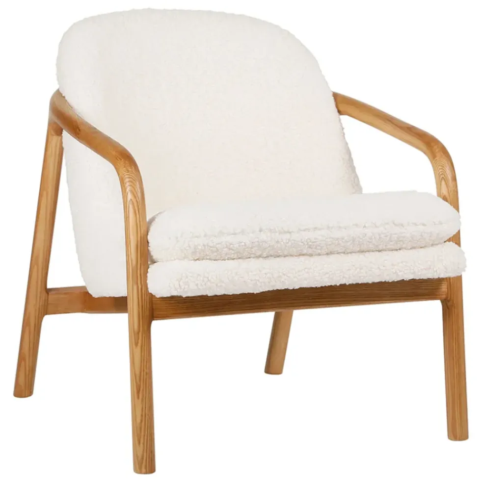 Fauteuil en tissu bouclette crème et pieds en frêne - Element