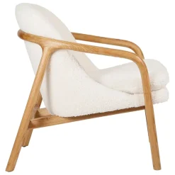 Fauteuil en tissu bouclette crème et pieds en frêne - Element