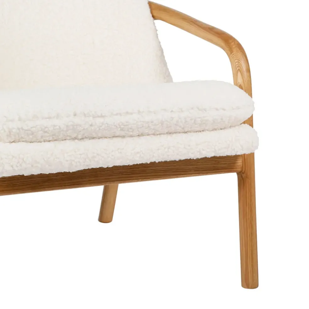 Fauteuil en tissu bouclette crème et pieds en frêne - Element